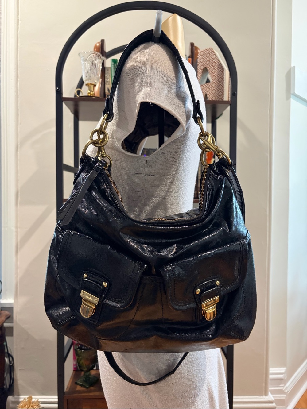 Black Coach Daisy Hobo Bag with Double Pockets - F23401